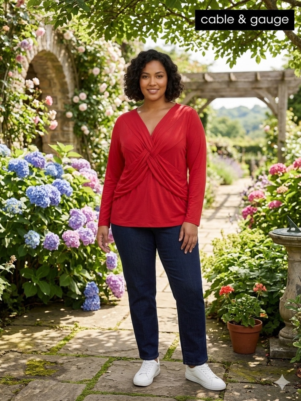 Cable & Gauge Red V-Neck Twist-Front Top